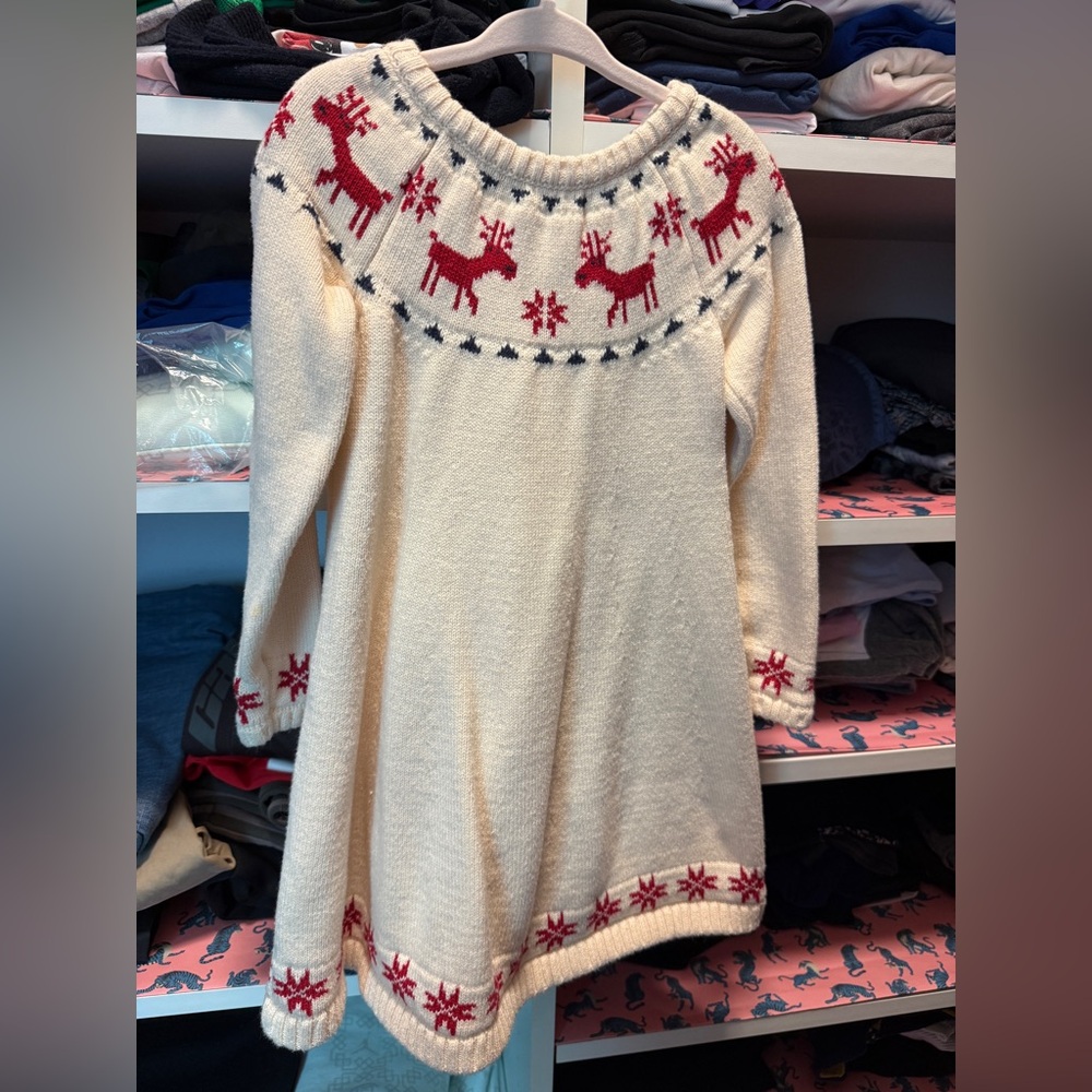 Hanna Andersson Fairisle Sweater Dress In Dear Deer Cotton Wool Size 4